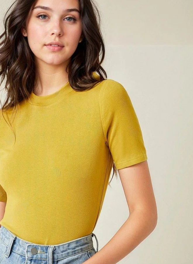 Kotty Ribbed High Neck Slim Fit T-Shirt