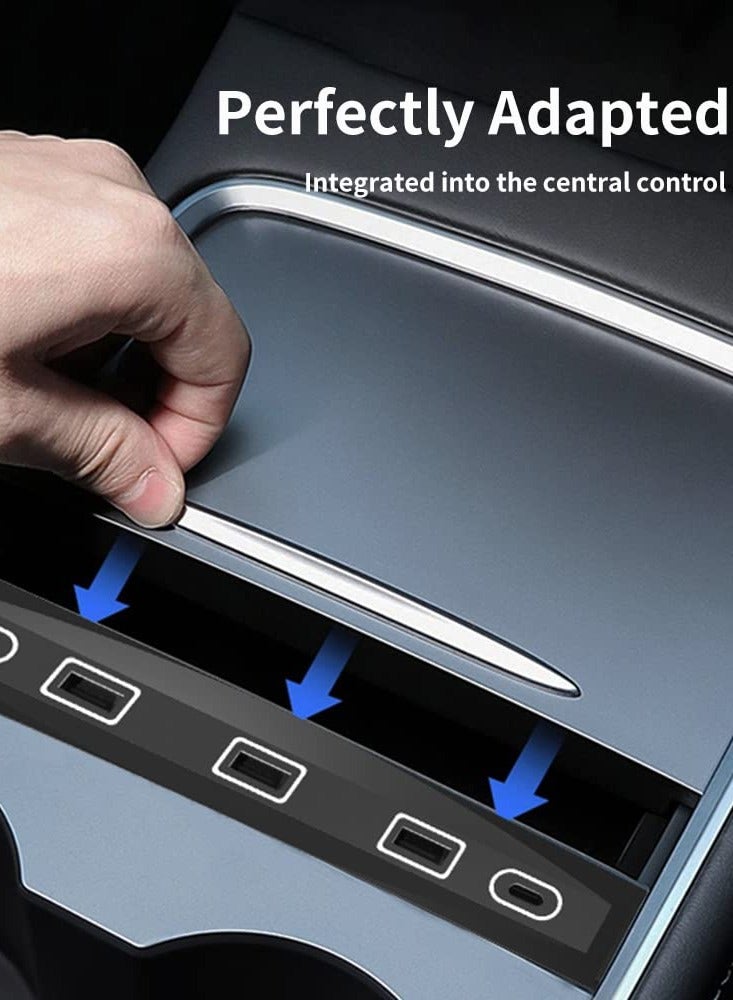 Zikra Tesla Model Y 4-in-1 USB LED Hub Docking Station with Smart Sensor for Center Console - Compatible Accessories for Enhanced Functionality - Image 2