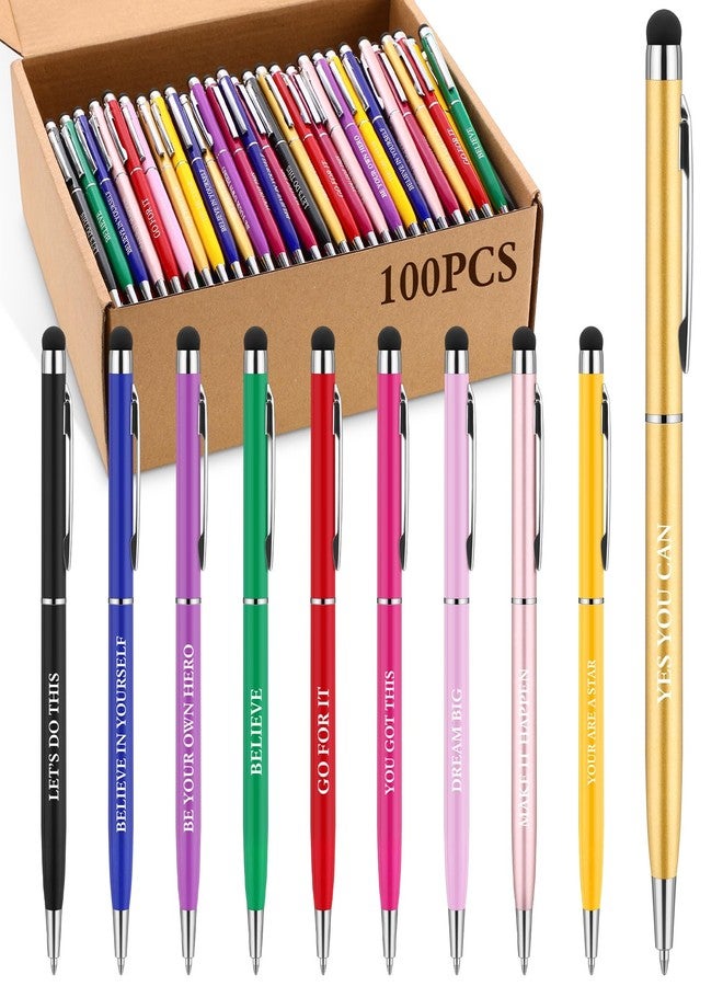 Yexiya 100 Pcs Inspirational Motivational Ballpoint Pens Bulk Employee Appreciation Gift with Touch Screens Stylus Tip Black Ink Pen for Teacher Office Coworker Charity Donation(Positive Style) - Image 1