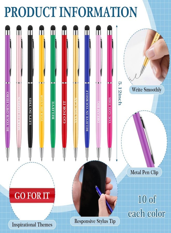 Yexiya 100 Pcs Inspirational Motivational Ballpoint Pens Bulk Employee Appreciation Gift with Touch Screens Stylus Tip Black Ink Pen for Teacher Office Coworker Charity Donation(Positive Style) - Image 2
