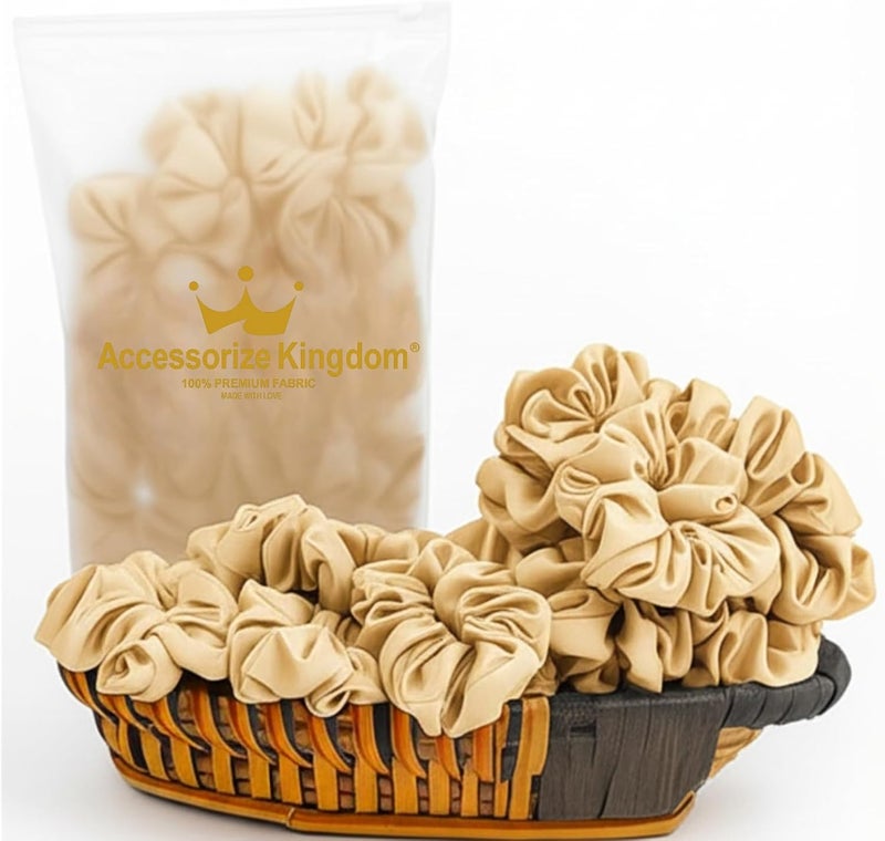Accessorize Kingdom Premium Hair Scrunchie for Women| Scrunchies for Girls | Scrunchies for Thick, Curly, & Fine Hair | Soft & Smooth Hair Ties (Champagne Beige, Pack of 12) - Image 1