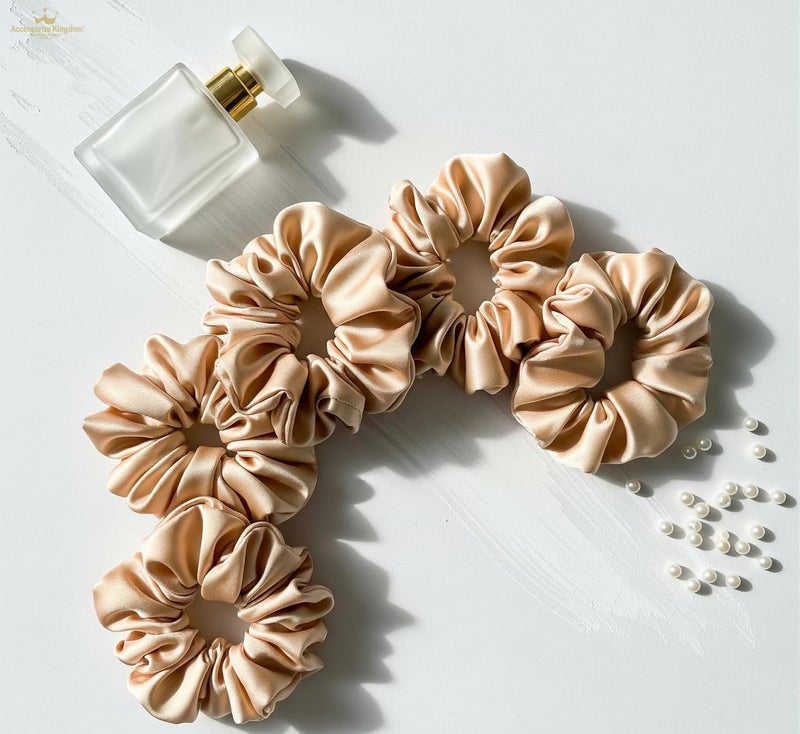 Accessorize Kingdom Premium Hair Scrunchie for Women| Scrunchies for Girls | Scrunchies for Thick, Curly, & Fine Hair | Soft & Smooth Hair Ties (Champagne Beige, Pack of 12) - Image 2