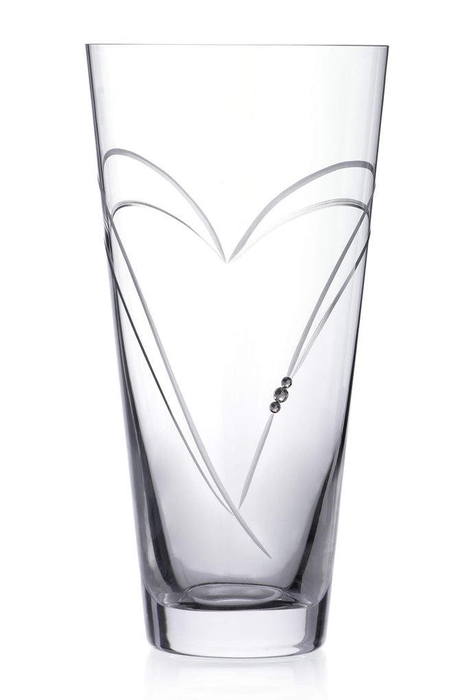 HEART IN HEART HAND CUT CRYSTAL VASE WITH SWAROVSKI CRYSTALS 25CM