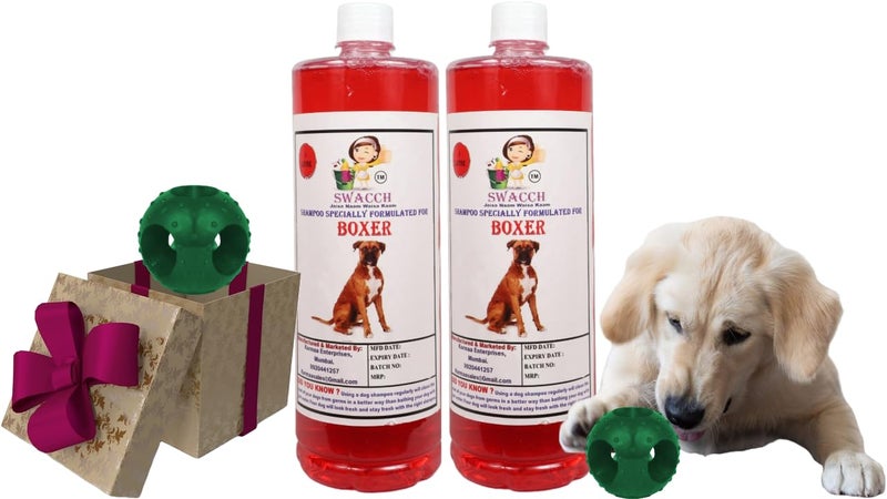 Swacch Pet Shampoo | Puppy Safe Shampoo | PH Balanced | Ditch to Itch for Boxer Dog Shampoo 2 Litre (Strawberry) + Goofy Ball Chew Toy Combo Pack - Image 1