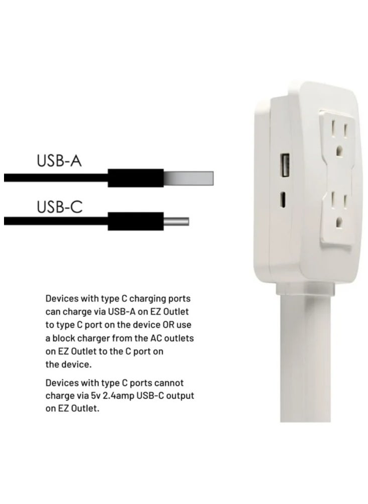 Generic - Electrical Outlet Extender Arm Power Socket Expander Access Hard-to-Reach Outlets Features USB-A USB-C and 2 Ac Outlets Extends to 70cm Rotates 180° Use Behind Couches Nightstands Desks - Image 1