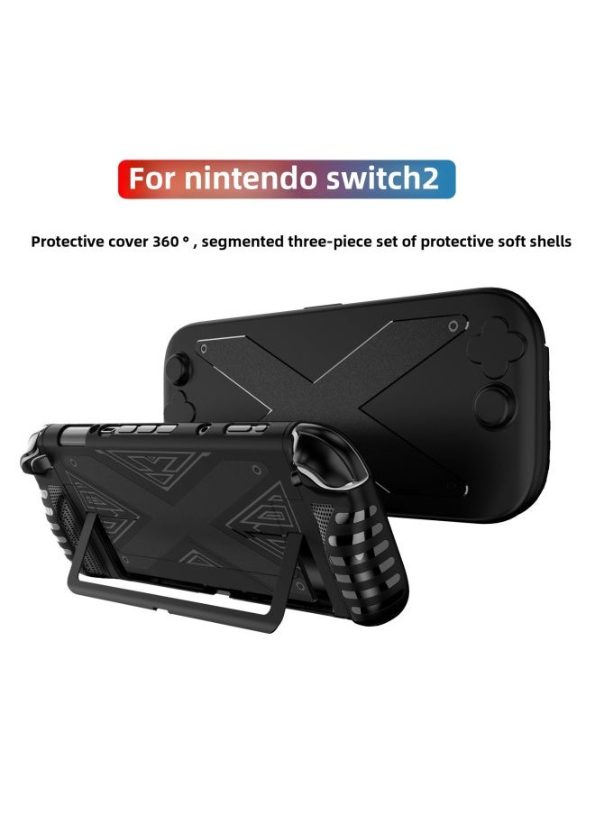 Generic Suitable For Nintendo Switch 2 Game Console Protective Case NS All-inclusive Anti-fall And Dust-proof Protective Cover Accessories-Product Color:Black-Model:Switch2 (x Pattern) With Plate Protective Cover  - Image 1