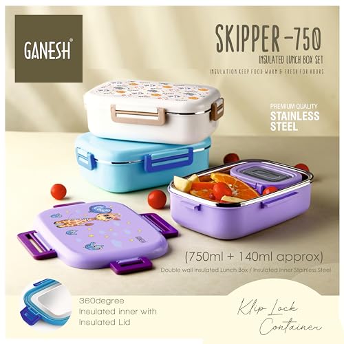Ganesh Plastic Skipper Insulated Airtight Leak-Proof Lunch Box for Office, School, Picnic - 750ml - Color May Vary - Image 5