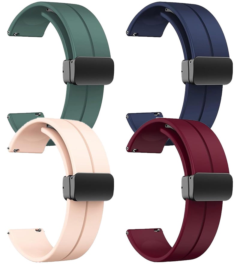 CERLINK 22MM Silicone Strap with Folding Magnetic Lock for Samsung Galaxy Watch 3 45mm/Galaxy Watch 46mm/Gear S3 Classic/Frontier & All 22mm Smart Watches Pack-4 (Green,Peach,Navy,Wine) - Image 1