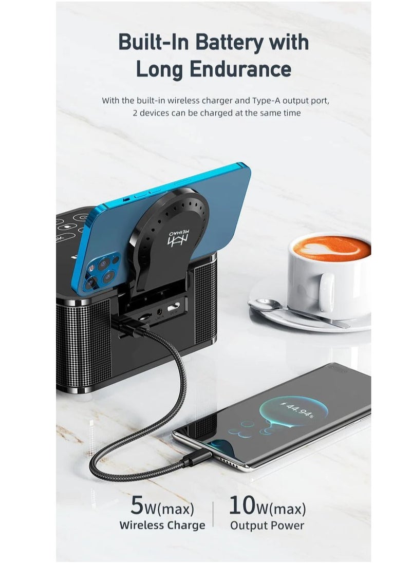 MeiHao - Table Bluetooth Speaker With Wireless Charger Digital Clock Rechargeable - Image 1