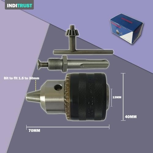 Inditrust 1.5-13mm Capacity Drill Chuck Mount 3/8-20UNF Quick Change Connect Conversion Chuck with 1/2 Inch Socket Square Female Adapter (NOT FOR ANGLE GRINDERS) - Image 3