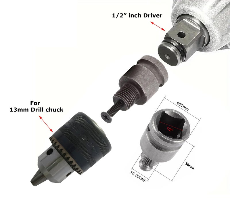 Inditrust 1.5-13mm Capacity Drill Chuck Mount 3/8-20UNF Quick Change Connect Conversion Chuck with 1/2 Inch Socket Square Female Adapter (NOT FOR ANGLE GRINDERS) - Image 4