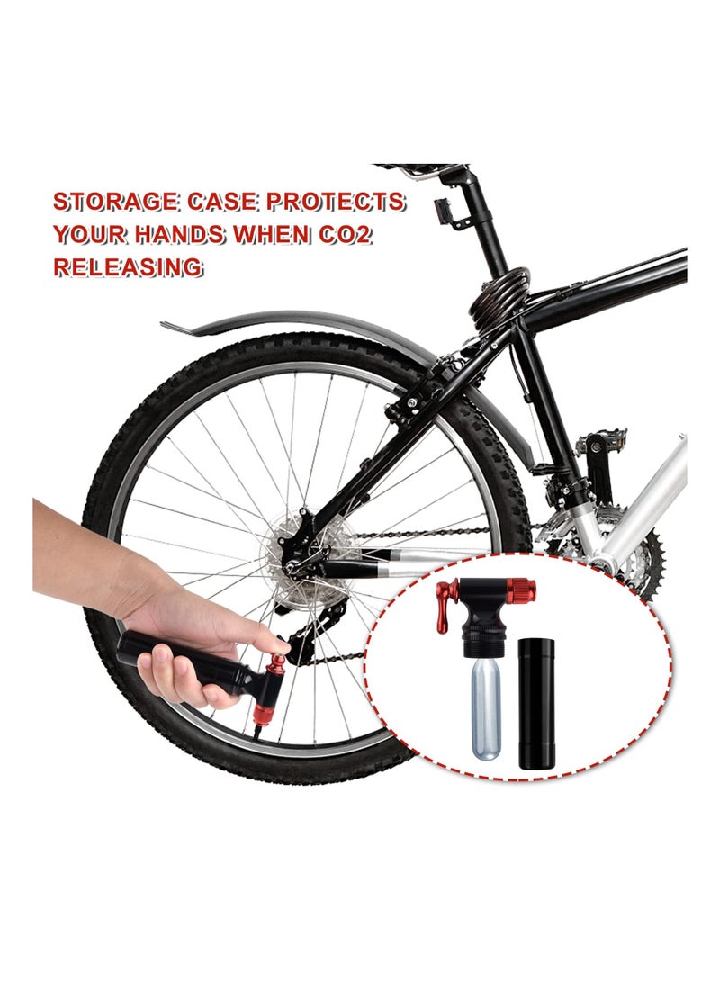 CO2 Bike Pump, Quick and Compact Inflator, Tyre Pump with Cartridge Storage, Compatible Presta Schrader, Universal for Threaded or Unthreaded 16G Cartridges, Easy Safe