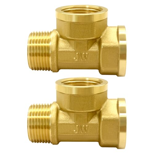 Joywayus 2PCS Brass Pipe Fitting Barstock Tee 3 Way NPT 34 Female x 34 Female x 34 Male Fitting - Image 1