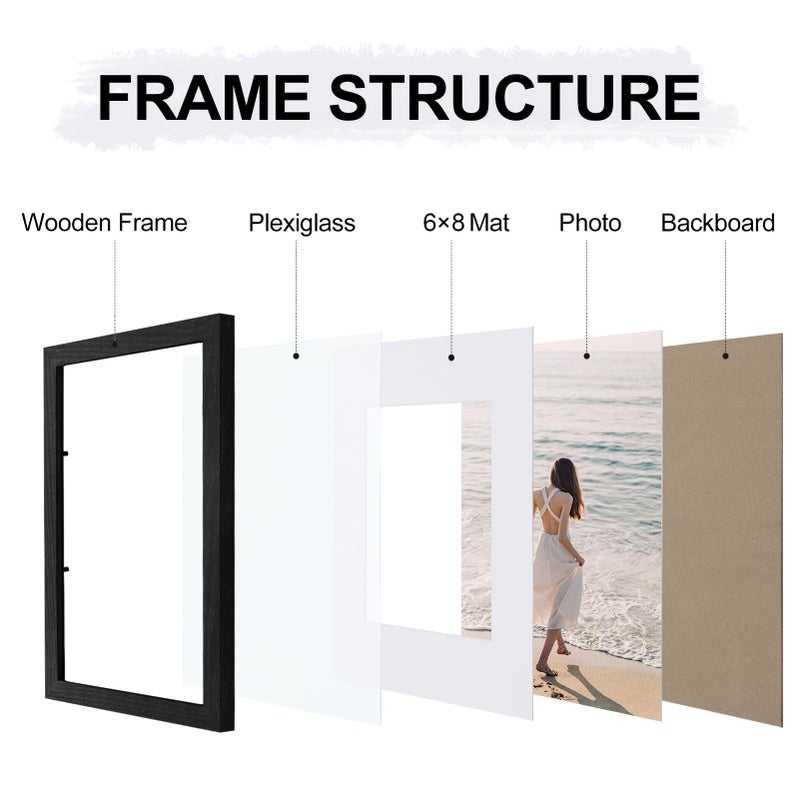 Vittanly 9x12 Picture Frame for Wall Set of 9  Display 6x8 Pictures with Mat or 9x12 without Mat  Collage Frames for Wall or Tabletop  Perfect for Home D?cor  Black - Image 4