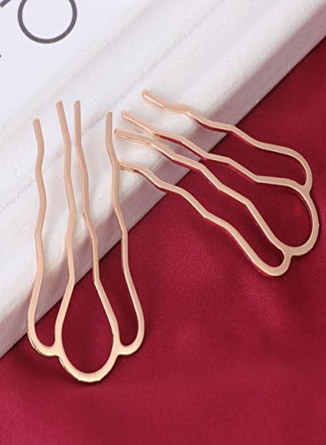 Lurrose 6Pcs 4 Teeth Hair Combs Pins Metal Side Combs Diy Hairpins Updo Accessory For Girls Woman Long Hair (Golden) - Image 3