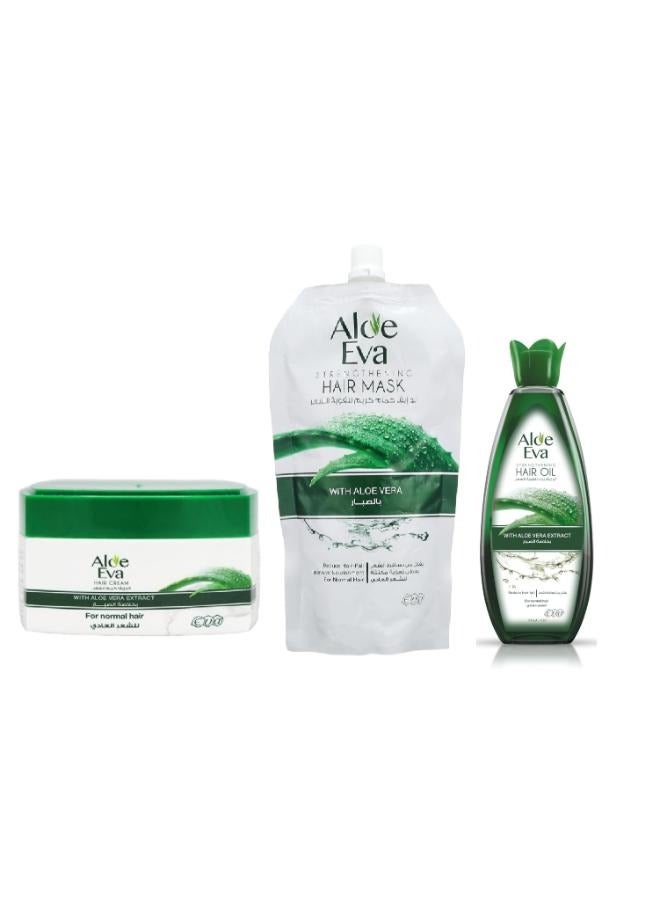 Aloe Eva Hair Oil With Aloe Vera 85ml+Hair Mask Pouch with Aloe Vera 250gm+Hair Cream With Aloe Vera Extract 45 gm 