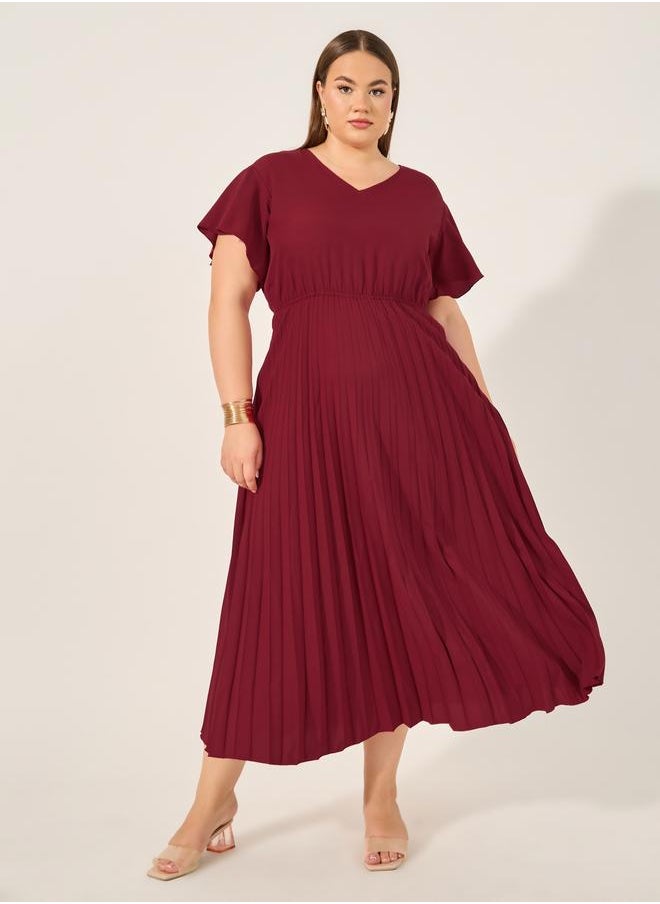 Styli Pleated Flutter Sleeve Dress  - Image 2