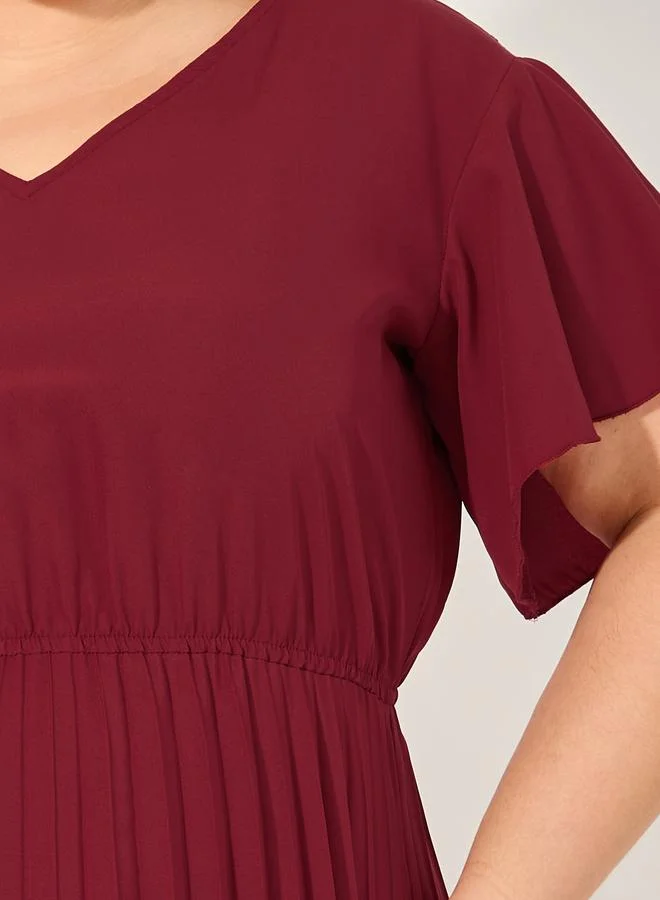 Styli Pleated Flutter Sleeve Dress
