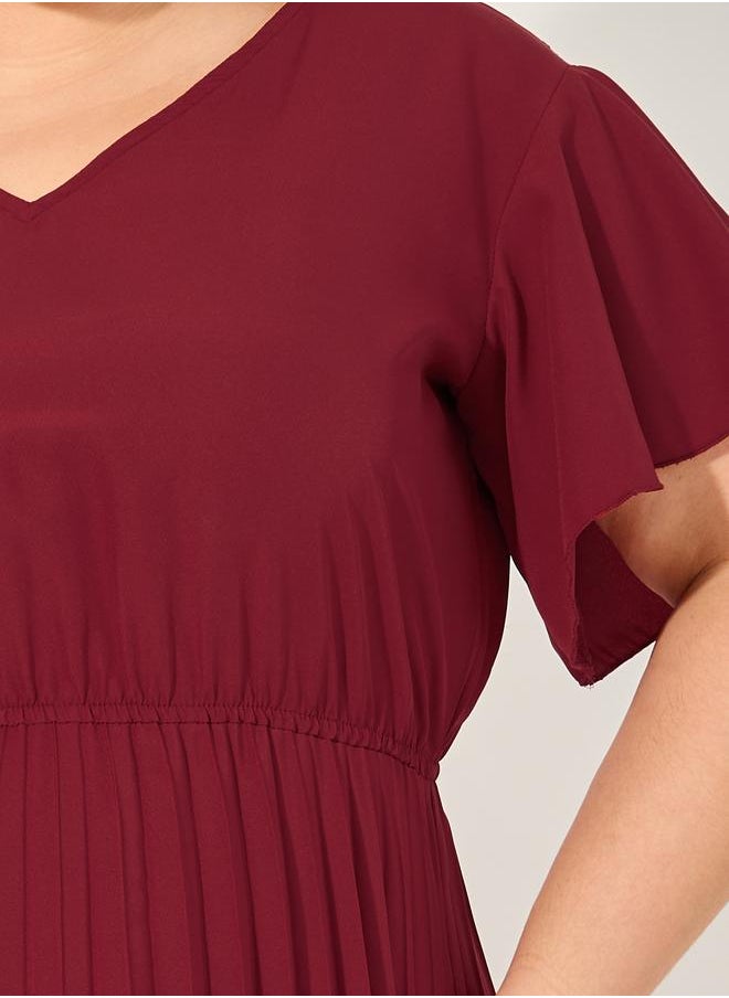Styli Pleated Flutter Sleeve Dress  - Image 4