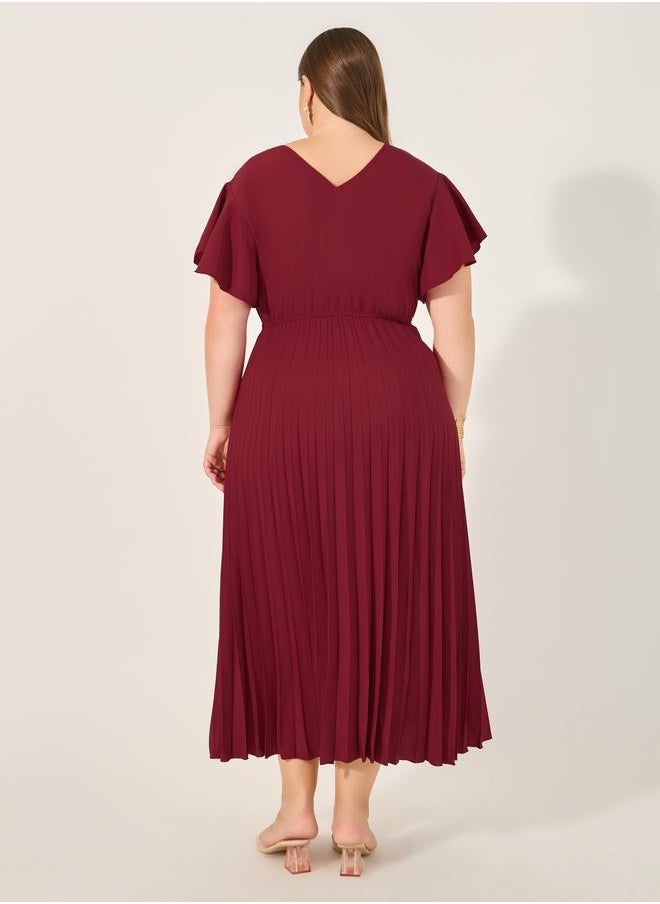 Styli Pleated Flutter Sleeve Dress  - Image 5