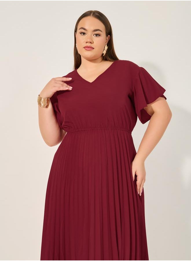 Styli Pleated Flutter Sleeve Dress  - Image 3