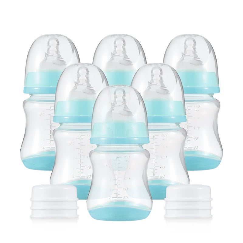 Baby Bottles with Silicone Nipple & Storage Cover Breastfeeding Bottles for Baby Food Grade PP Milk Storage Bottles 180ml Capacity Baby Feeding Bottles Baby Essentials, Green & Pack of 6 - Image 1