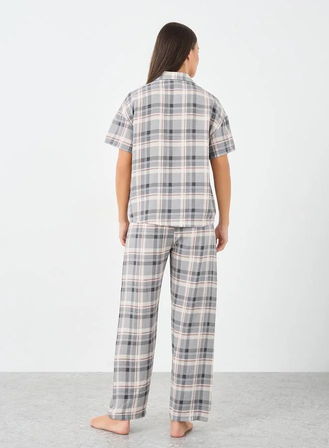 ستايلي Styli Checked Button Through Shirt and Pyjama Set