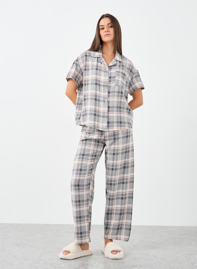 ستايلي طقم بيجامة وقميص بأزرار كاروهات ستايلي - Image 2
