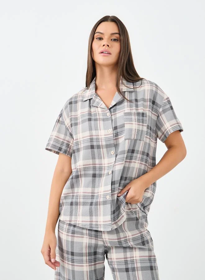 ستايلي Styli Checked Button Through Shirt and Pyjama Set