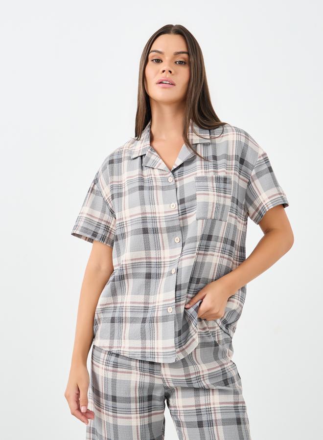 ستايلي طقم بيجامة وقميص بأزرار كاروهات ستايلي - Image 3