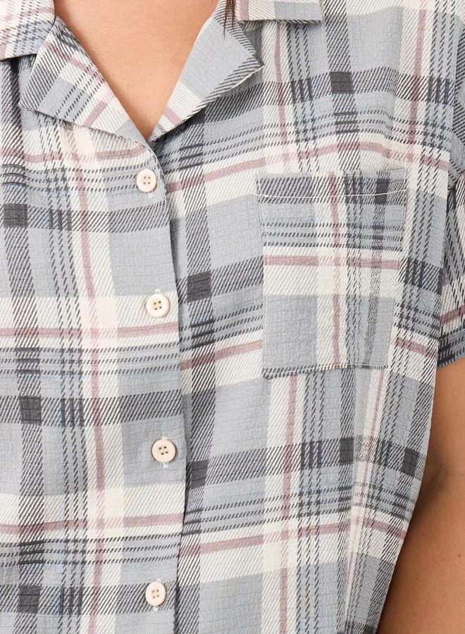 ستايلي Styli Checked Button Through Shirt and Pyjama Set