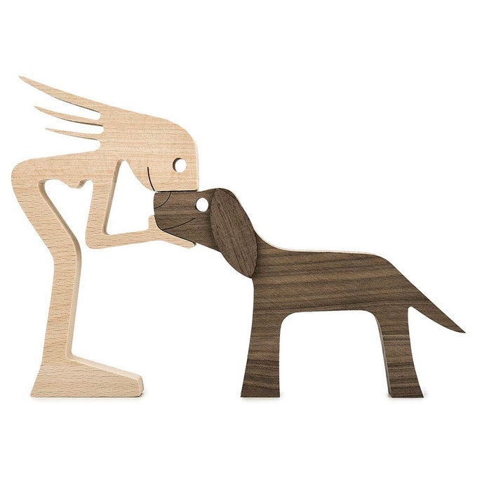 WOODEN SCULPTURES HANDMADE ACCENTS CRAFT FIGURINE FOR HOME DECOR ACCENTS WOMAN AND DOG WOODEN STATUE ANIMAL SCULPTURES COLLECTION GIFT FOR MEN WOMEN NATURAL ECO FRIENDLY LARGE SIZE 10X6X08 INCHES