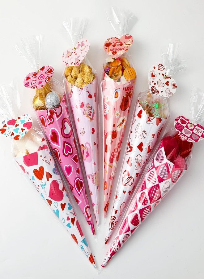 JULBEAR 30-Pack Valentine's Day Craft Kit for Kids Valentine's Day DIY Treat Bags Kit, Cone Bags, Wrapping Paper Heart Labels for Classroom Parties, Gifts Crafts - Image 1