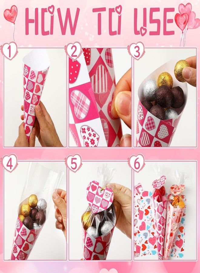JULBEAR 30-Pack Valentine's Day Craft Kit for Kids Valentine's Day DIY Treat Bags Kit, Cone Bags, Wrapping Paper Heart Labels for Classroom Parties, Gifts Crafts - Image 3