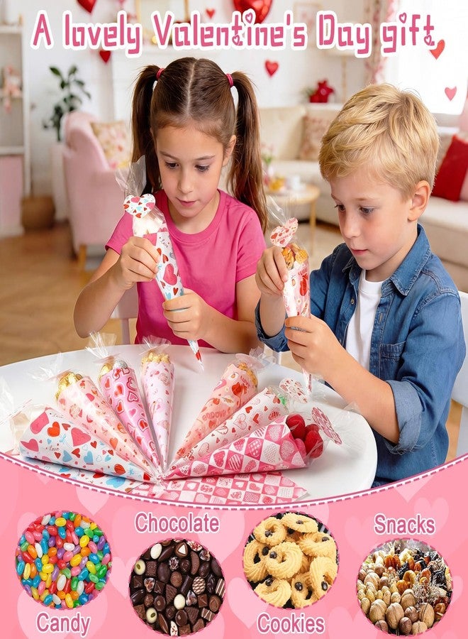 JULBEAR 30-Pack Valentine's Day Craft Kit for Kids Valentine's Day DIY Treat Bags Kit, Cone Bags, Wrapping Paper Heart Labels for Classroom Parties, Gifts Crafts - Image 4