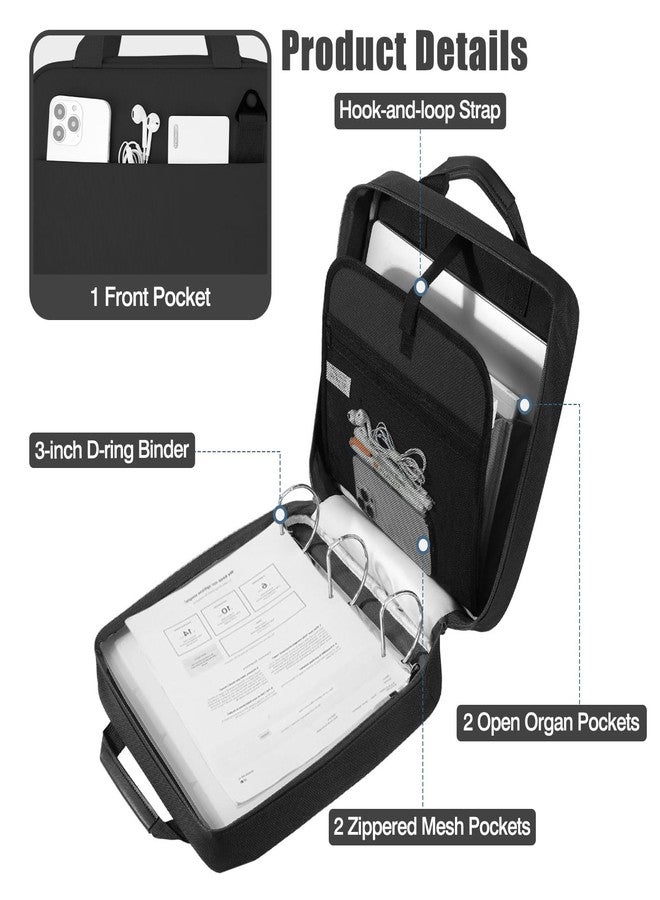 MoKo Zipper Binder, 3 Inch 3 Ring Binder with Zipper,700 Sheets Capacity Zipper Binder with Shoulder Strap & Handle,Multi-Pocket Zipper Binder Organizer for Middle School, Black - Image 3