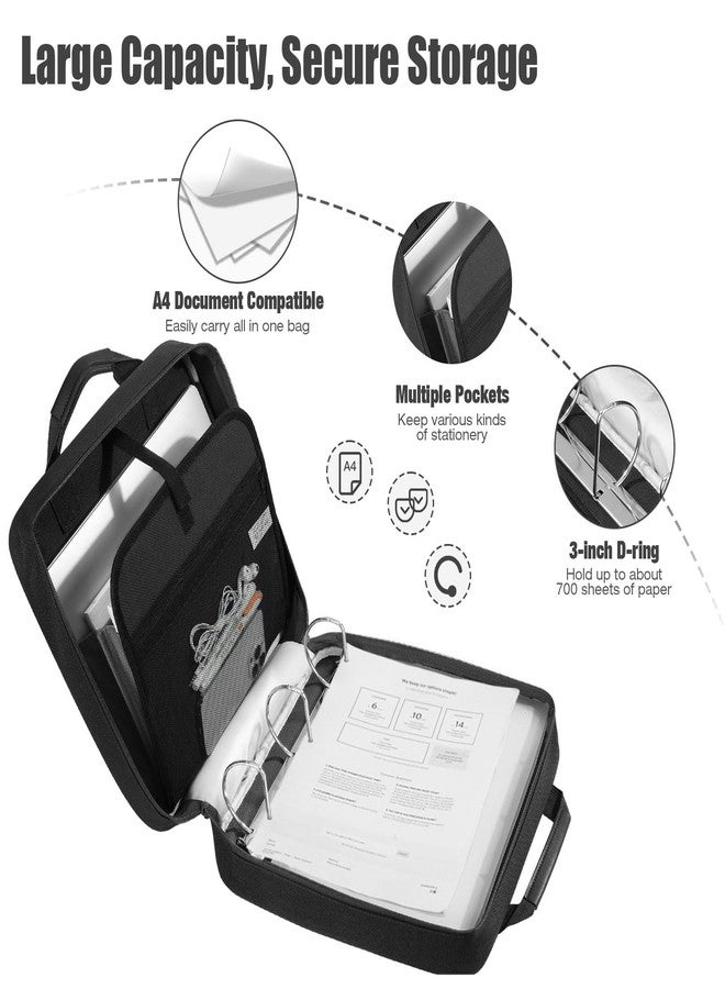 MoKo Zipper Binder, 3 Inch 3 Ring Binder with Zipper,700 Sheets Capacity Zipper Binder with Shoulder Strap & Handle,Multi-Pocket Zipper Binder Organizer for Middle School, Black - Image 2