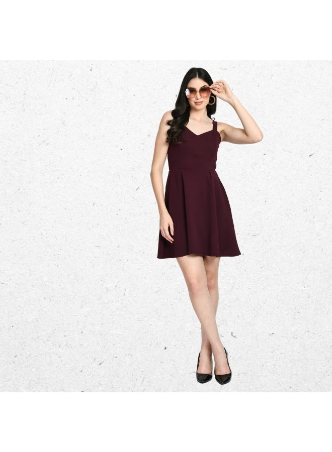 Uberoot Women’s Wine V-Neck Sleeveless Bodycon Dress | Stretchable Lycra Party Wear Mini Dress | Elegant Cocktail & Evening Outfit for Girls - Image 1