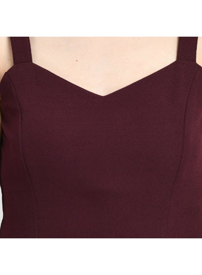 Uberoot Women’s Wine V-Neck Sleeveless Bodycon Dress | Stretchable Lycra Party Wear Mini Dress | Elegant Cocktail & Evening Outfit for Girls - Image 4