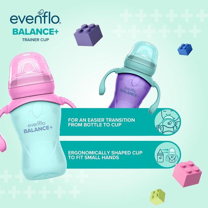 إيفين فلو فيدينغ Evenflo Balance+ Trainer Cups for Babies 6+ Months, Purple and Mint, Ergonomic Design with Handles, 9oz, 2 Pack - Image 5
