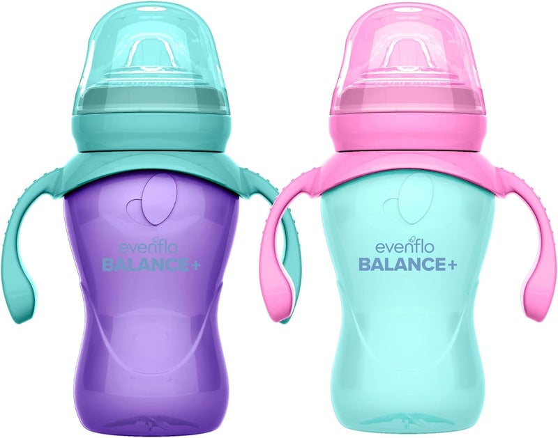 إيفين فلو فيدينغ Evenflo Balance+ Trainer Cups for Babies 6+ Months, Purple and Mint, Ergonomic Design with Handles, 9oz, 2 Pack - Image 3
