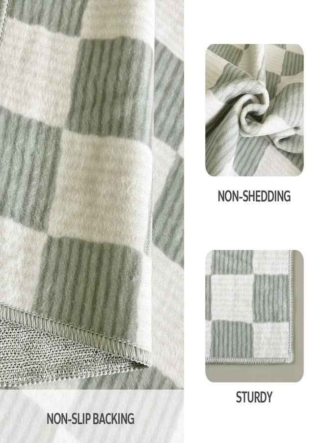 moonysweet Sage Green Washable Area Rug 3' ×5' Checkered Large Living Room Rug Geometry Neutral Line Non-Slip Soft Bedroom Carpet Dining Room Nursery Home Office Indoor Decor - Image 3