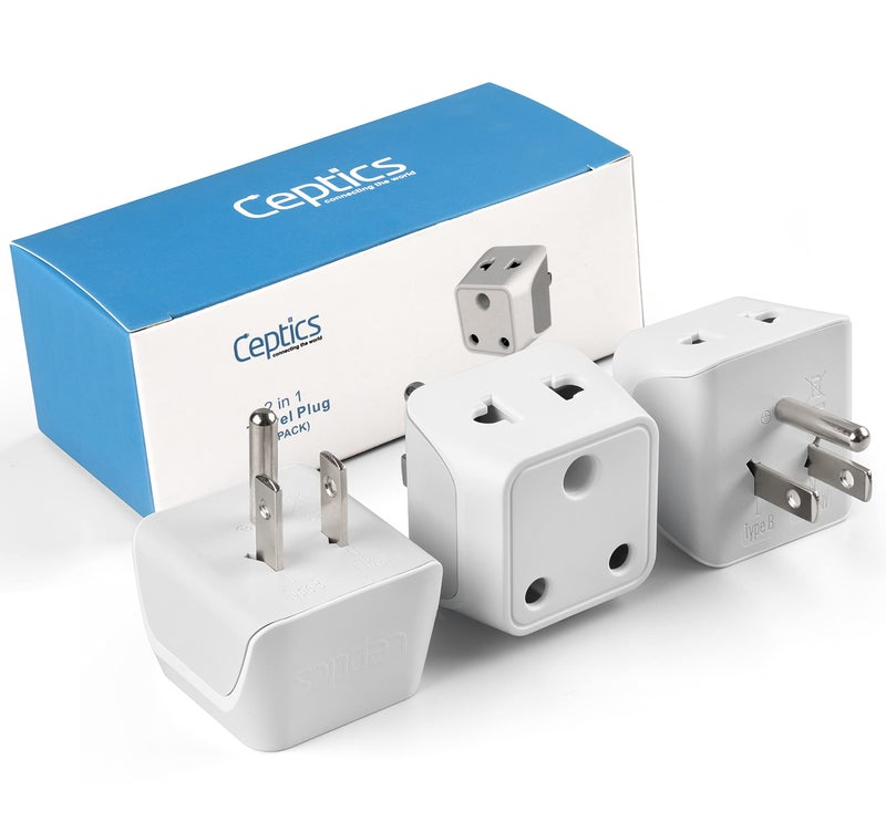 Ceptics India to USA Converter Plug - Type B Canada Travel Adapter, 2 in 1 USA - Dual Input - Perfect for Laptop, Phones, Cameras, CE - RoHS, 3 Pack - Lifetime Limited Warranty - Image 2