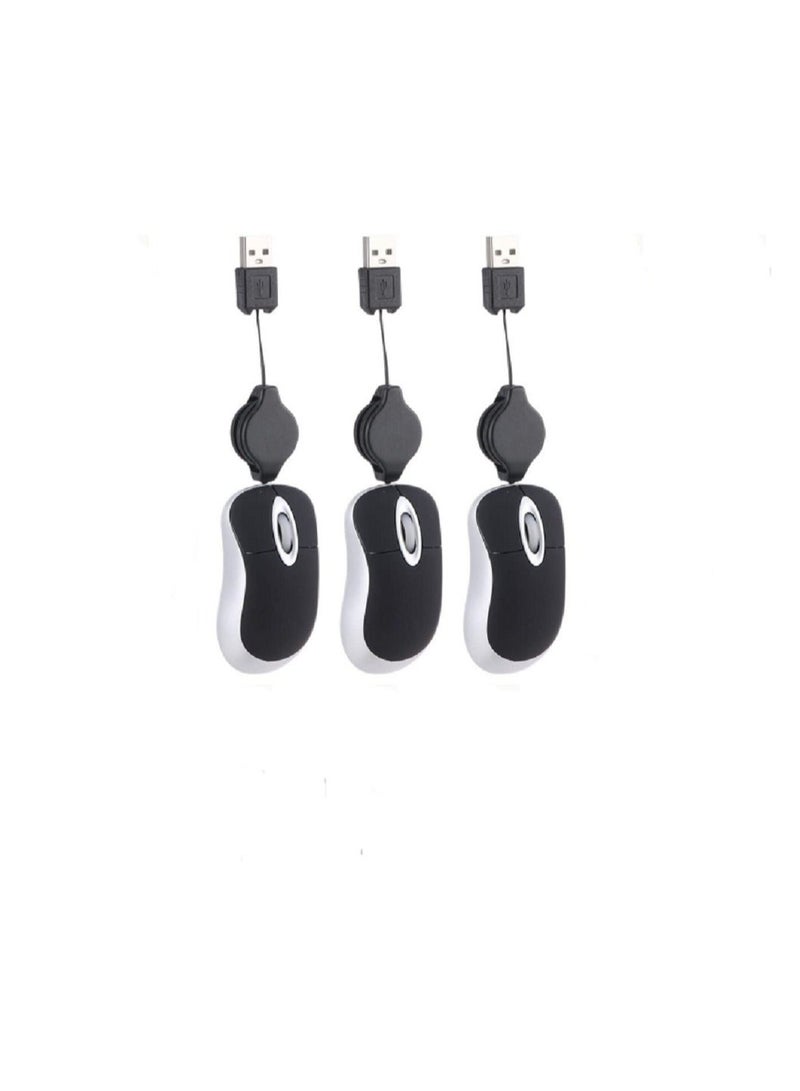 ماوس USB سلكي صغير قابل للسحب للأطفال، ماوس جيب سلكي صغير للأطفال، ماوس USB صغير الحجم للأطفال للسفر مع سلك USB بطول 2.3 قدم، 3 قطع - Image 1