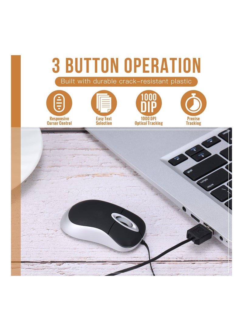 ماوس USB سلكي صغير قابل للسحب للأطفال، ماوس جيب سلكي صغير للأطفال، ماوس USB صغير الحجم للأطفال للسفر مع سلك USB بطول 2.3 قدم، 3 قطع - Image 3