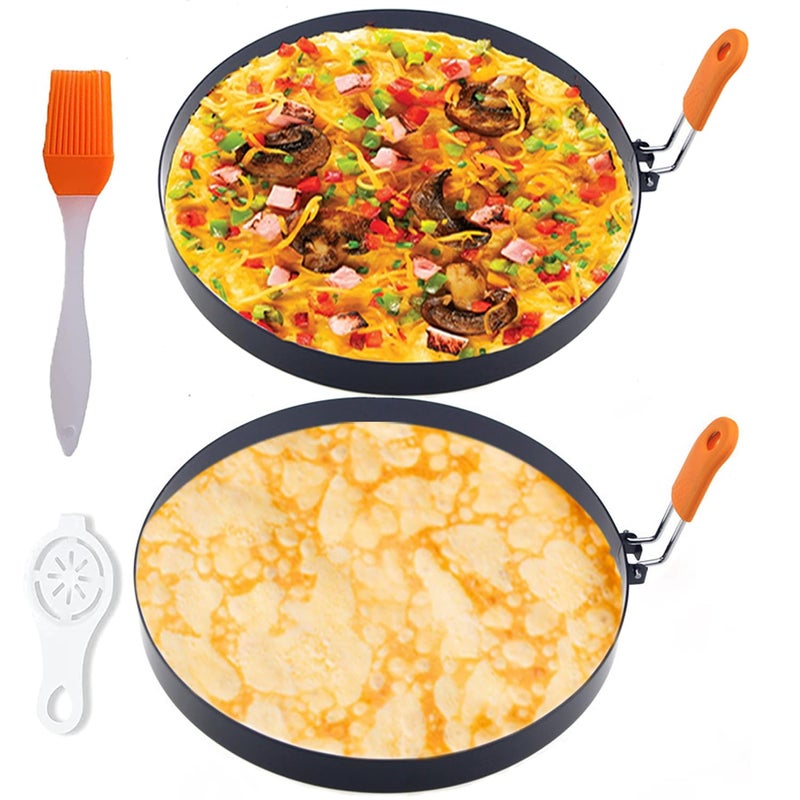 WOWITIS Large 2 Packs 8" Omelette Ring for Griddle,Stainless Steel 8 Inch Griddle Omelet Rings,Non-Stick Pancake Egg Ring Round Omelette Rings Omelet Mold Muffin Mold Silicone Handle - Image 1