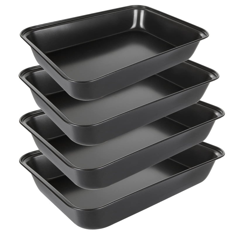 JMIATRY 4 Pcs Non Stick Oven Baking Tray Rectangle Heavy Duty Carbon Steel Oven Tray PFOA Free Roasting Tin Pans for Baking Food Black