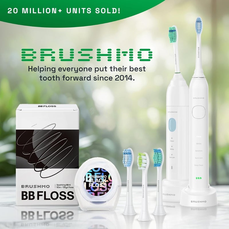 Brushmo Gum Care Sensitive Replacement Toothbrush Heads, Compatible with Philips Sonicare Click-on Toothbrush Handles, 8 Standard Heads, Extra Soft Dupont Bristles for Sensitive Teeth, BM658, White - Image 5