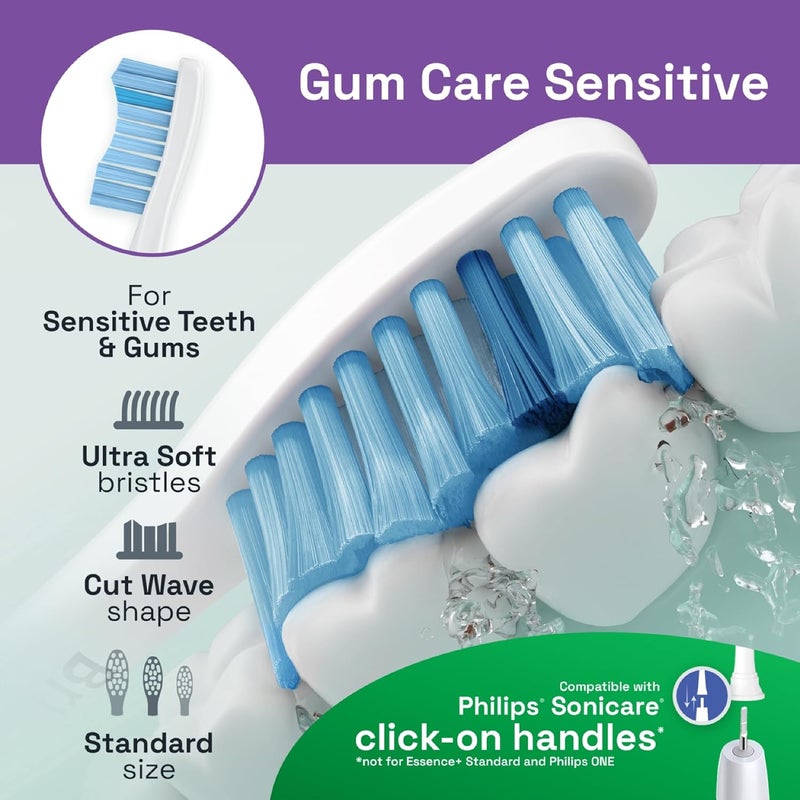 Brushmo Gum Care Sensitive Replacement Toothbrush Heads, Compatible with Philips Sonicare Click-on Toothbrush Handles, 8 Standard Heads, Extra Soft Dupont Bristles for Sensitive Teeth, BM658, White - Image 2