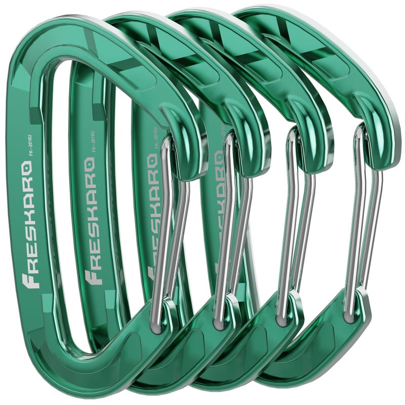 FresKaro Wire gate Carabiner Clips 15kN WireGate Caribeener Heavy Duty Caribeaner Spring Snap Hooks D Ring Strong Lightweight 4Pack for Keychain Key Gym Outdoor Camping Medium Size Green - Image 2
